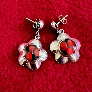Handcrafted Peruvian Silver 950 Flower with Huayruro Seeds Earrings